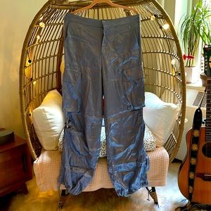 NWT, Zara Flowy Cargo Pants Blue Satin, XL